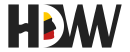 HDW logo showing the 3 letters with elements of wave, repetition, and a face in yellow, black, and red representing Mi'kmaw colors