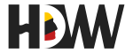 HDW logo showing the 3 letters with elements of wave, repetition, and a face in yellow, black, and red representing Mi'kmaw colors